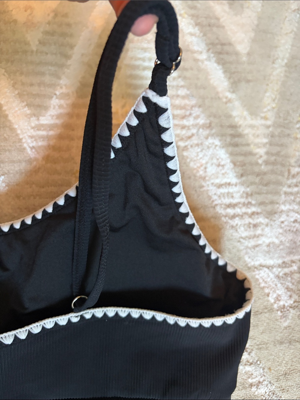 NEW Black Two-Piece Swimsuit with White Zigzag Trim - Picture 6 of 6